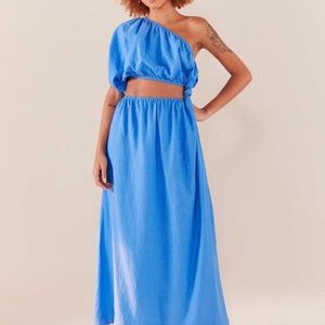 FARM Rio One Shoulder Cutout Maxi Dress Blue